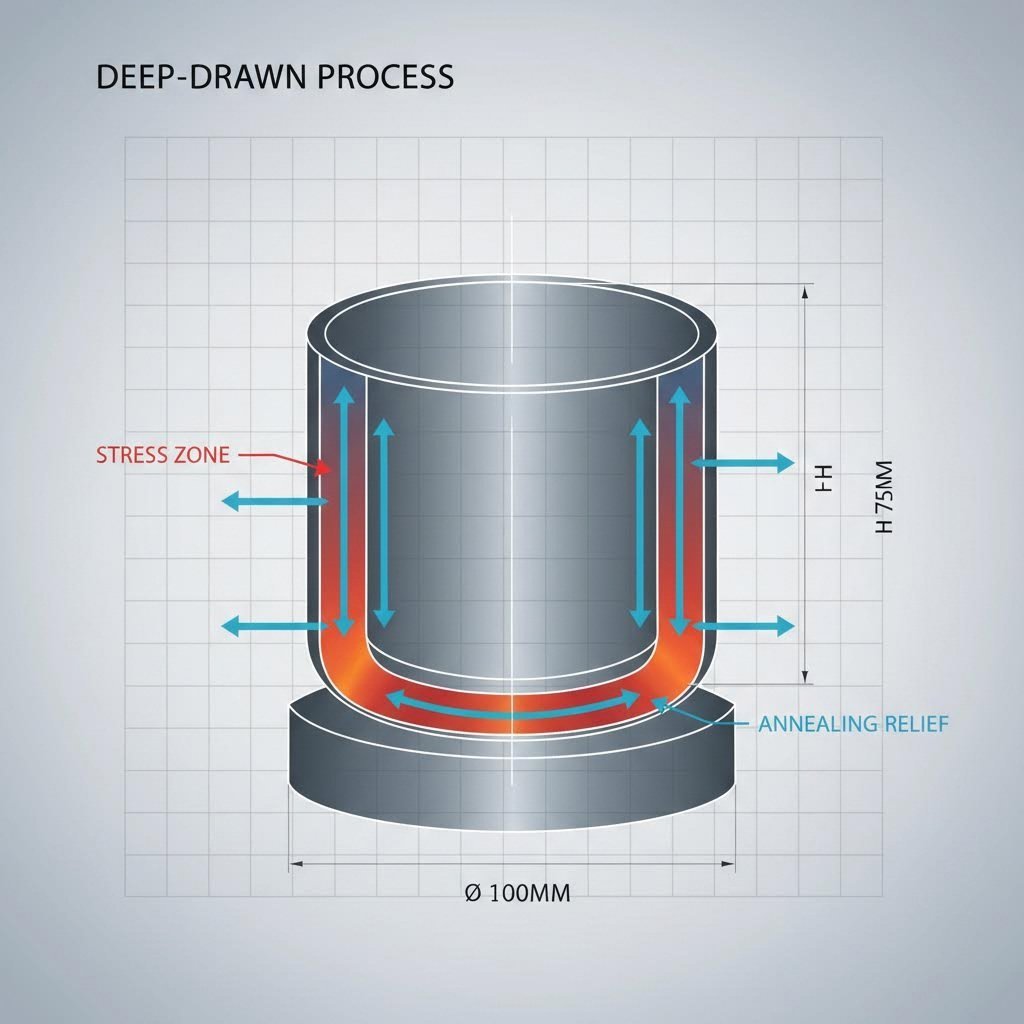 Stress relief zones in a deep drawn stamped component