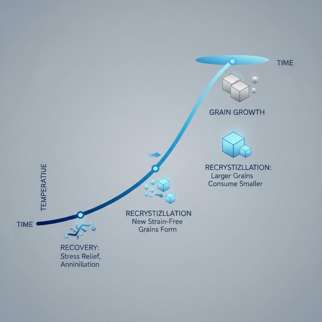 The three metallurgical stages of the annealing lifecycle