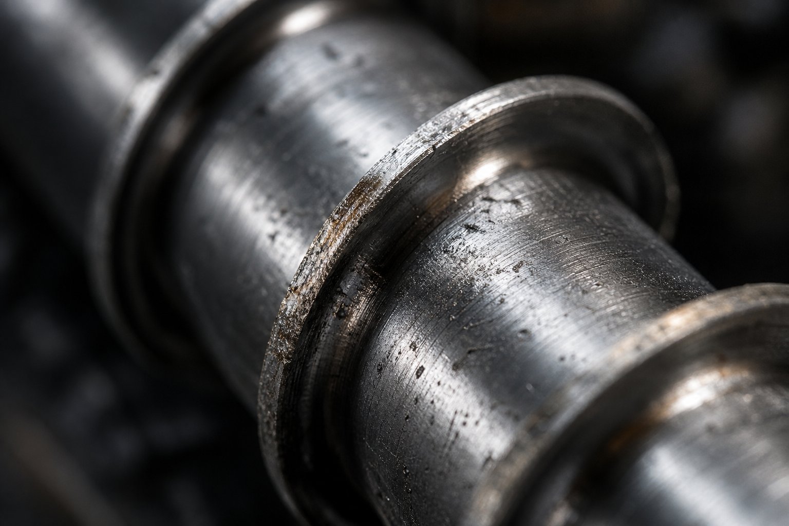 close up of wear patterns on an injection molding screw flight surface