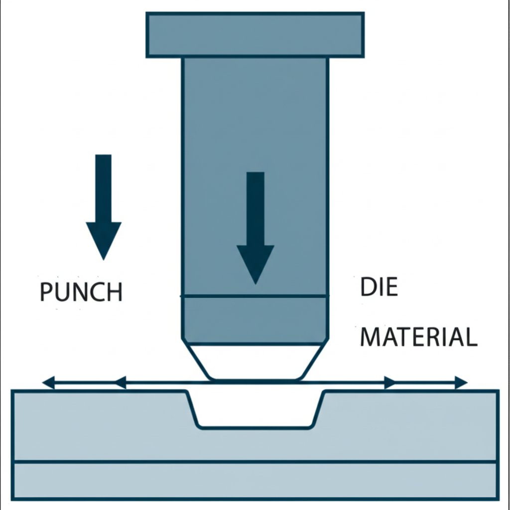 diagram illustrating punch to die clearance and press setup for sheet metal stamping