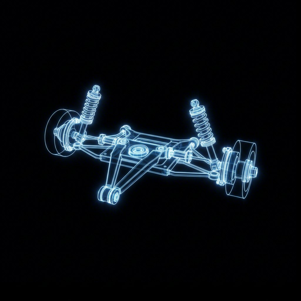 stylized diagram of a vehicles suspension system highlighting the control arm