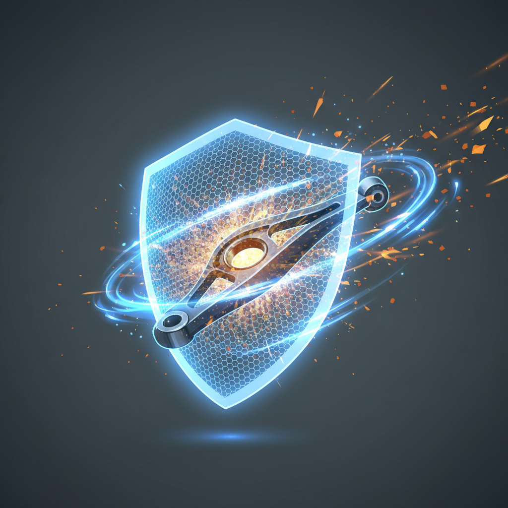 conceptual image of a protective shield guarding a steel control arm from rust