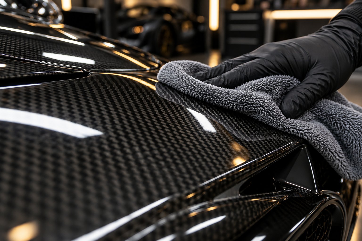 proper technique and soft materials are essential when cleaning glossy carbon fiber surfaces