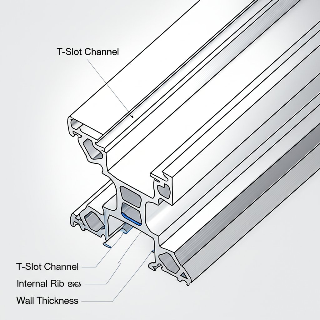 diagram of an aluminum extrusion profile with integrated t slot channels