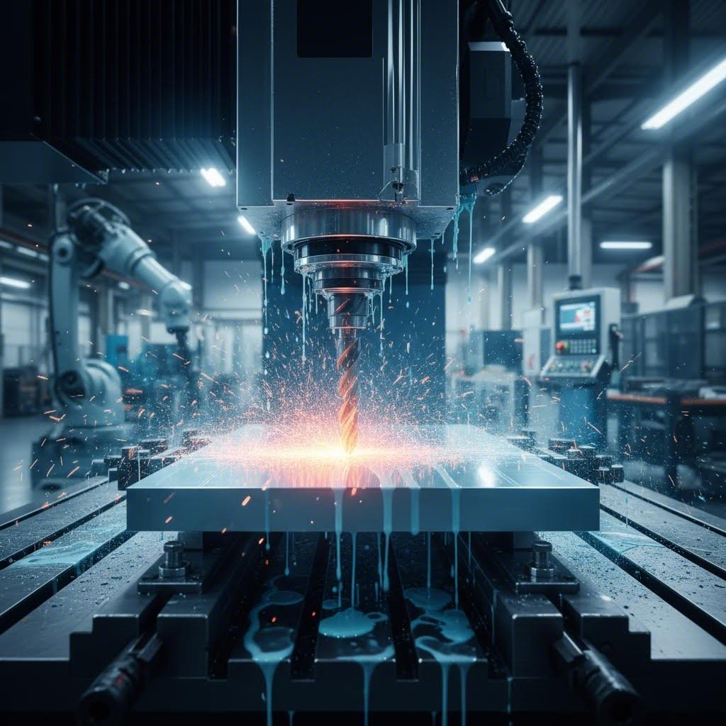 cnc machining center performing precision operations on sheet metal workpiece