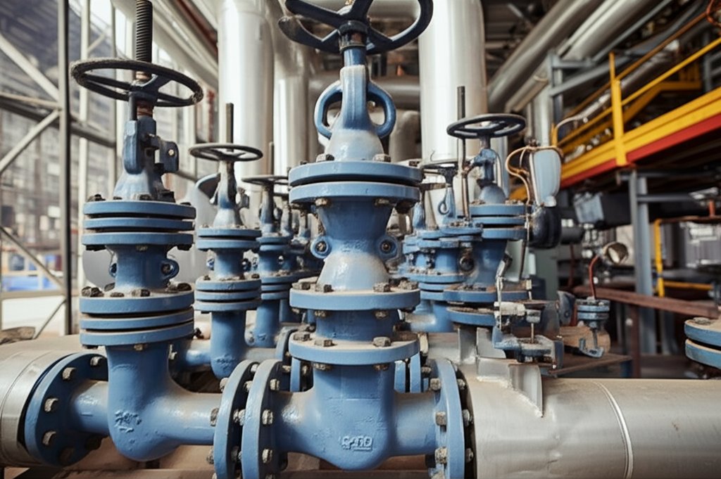 casting valves installed in industrial pipelines for fluid control
