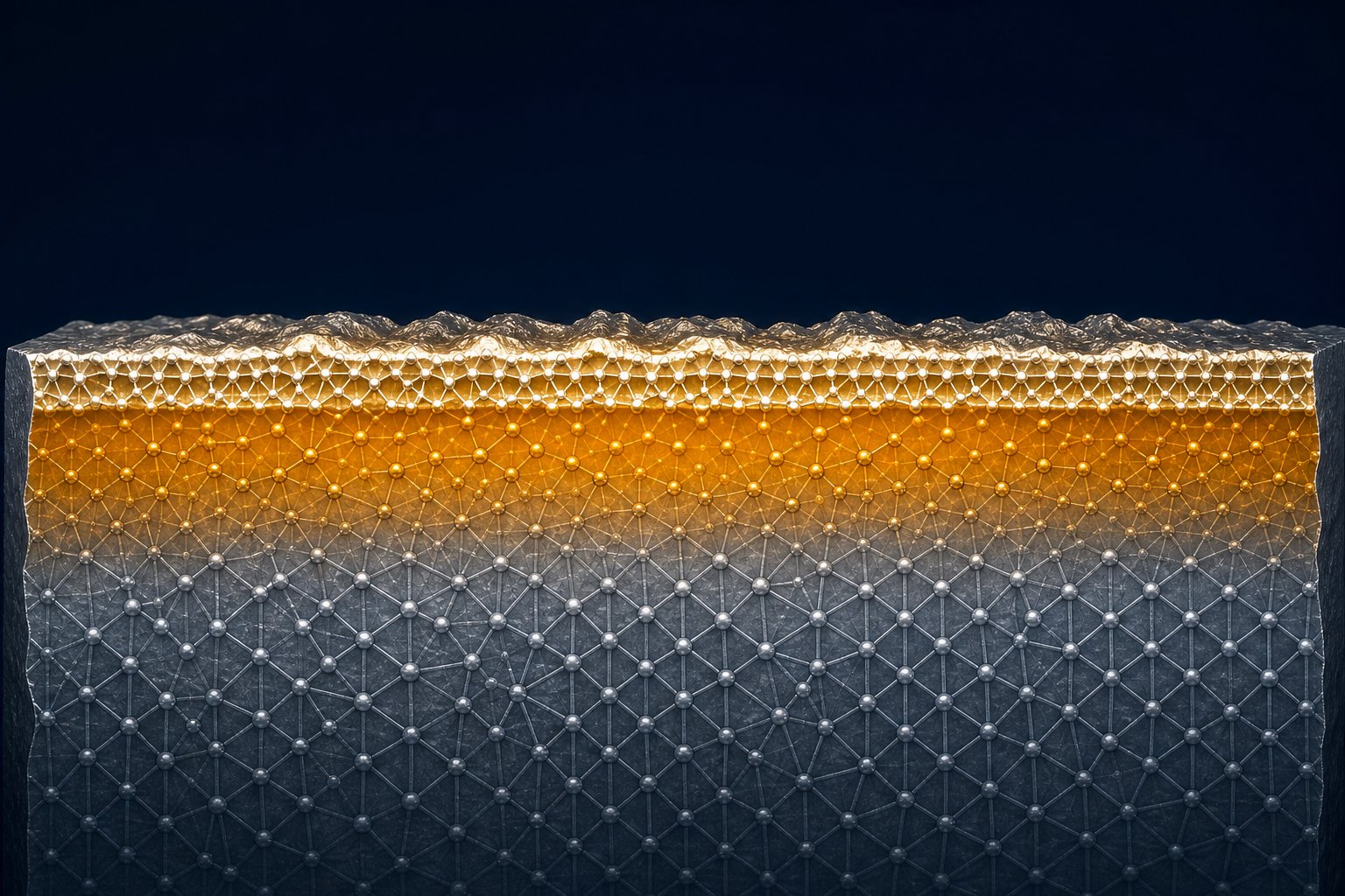 cross section view showing the dual zone microstructure of a nitrided steel surface compound layer and diffusion zone
