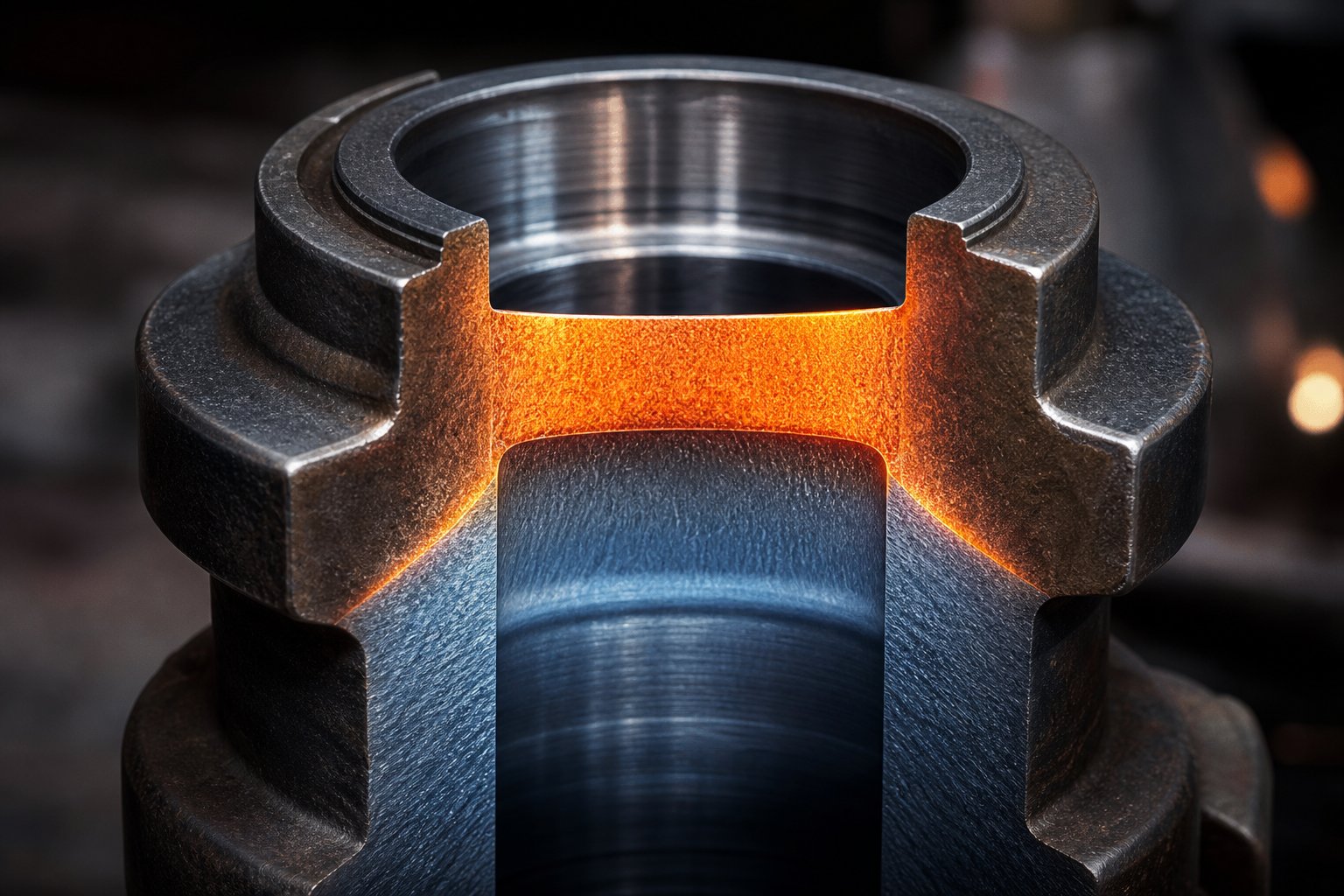 nitriding treatment creates a hard wear resistant surface layer while preserving the tough ductile steel core beneath