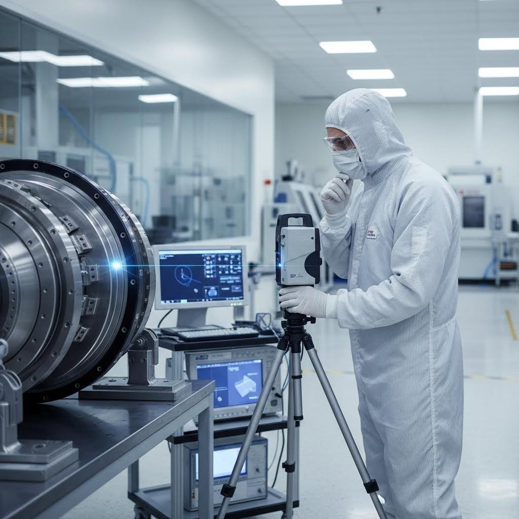 laser tracker system verifying dimensions on an oversized machined component