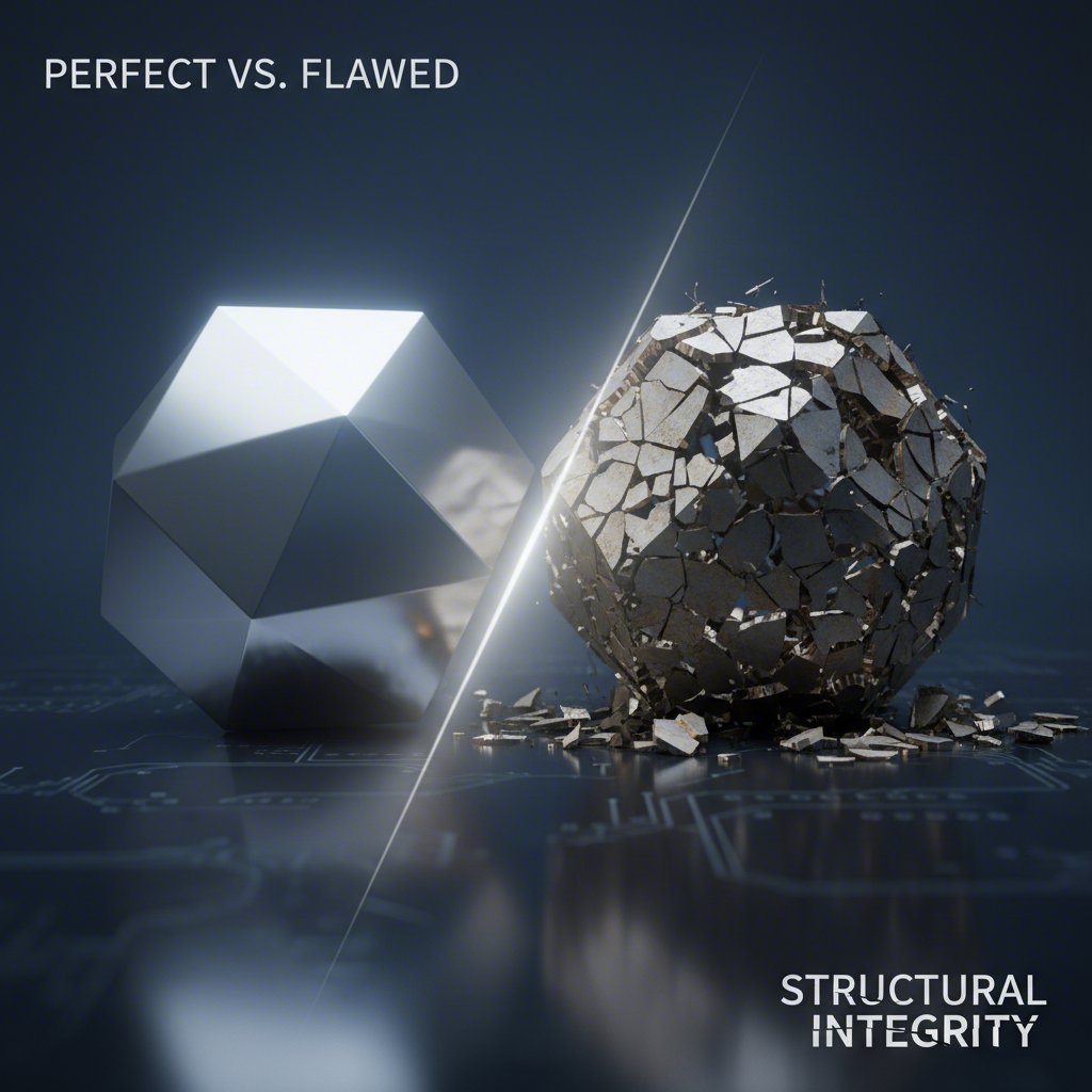 an abstract comparison between a perfect casting and one with flaws