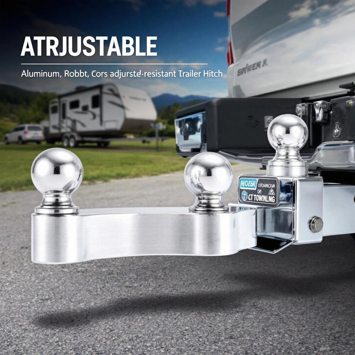 aluminum adjustable trailer hitch on a pickup ready for versatile and safe towing