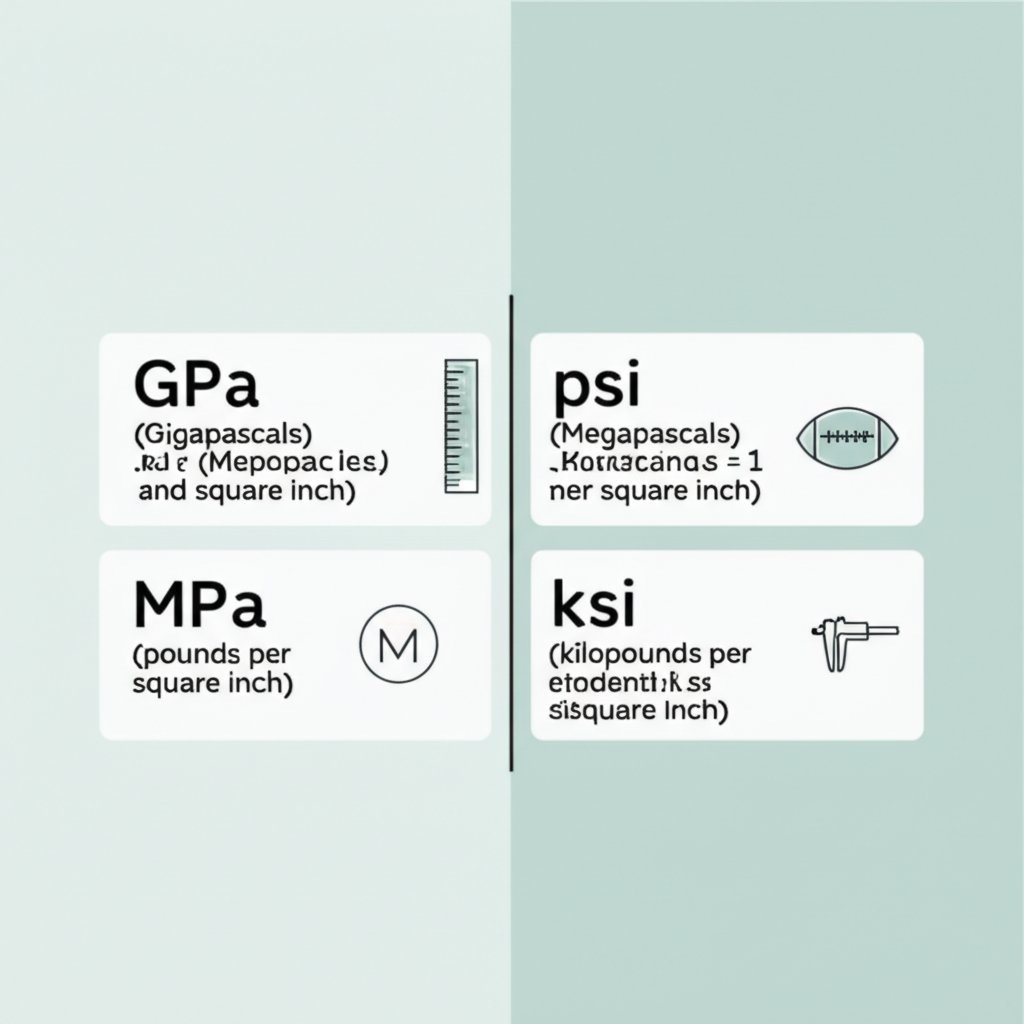 common units for modulus of elasticity including gpa mpa psi and ksi