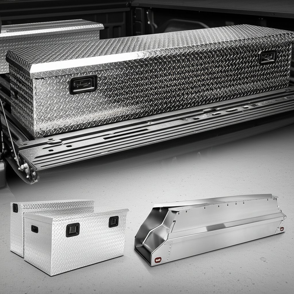 different aluminum tool box styles compared for trucks flatbeds and trailers