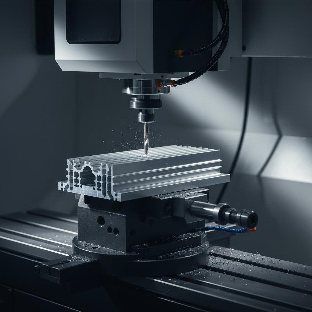 cnc precision machining adding mounting holes and custom features to extruded heat sink profiles