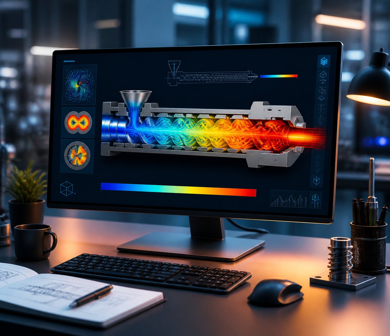 computational flow simulation helps engineers optimize twin screw extruder profiles before physical trials