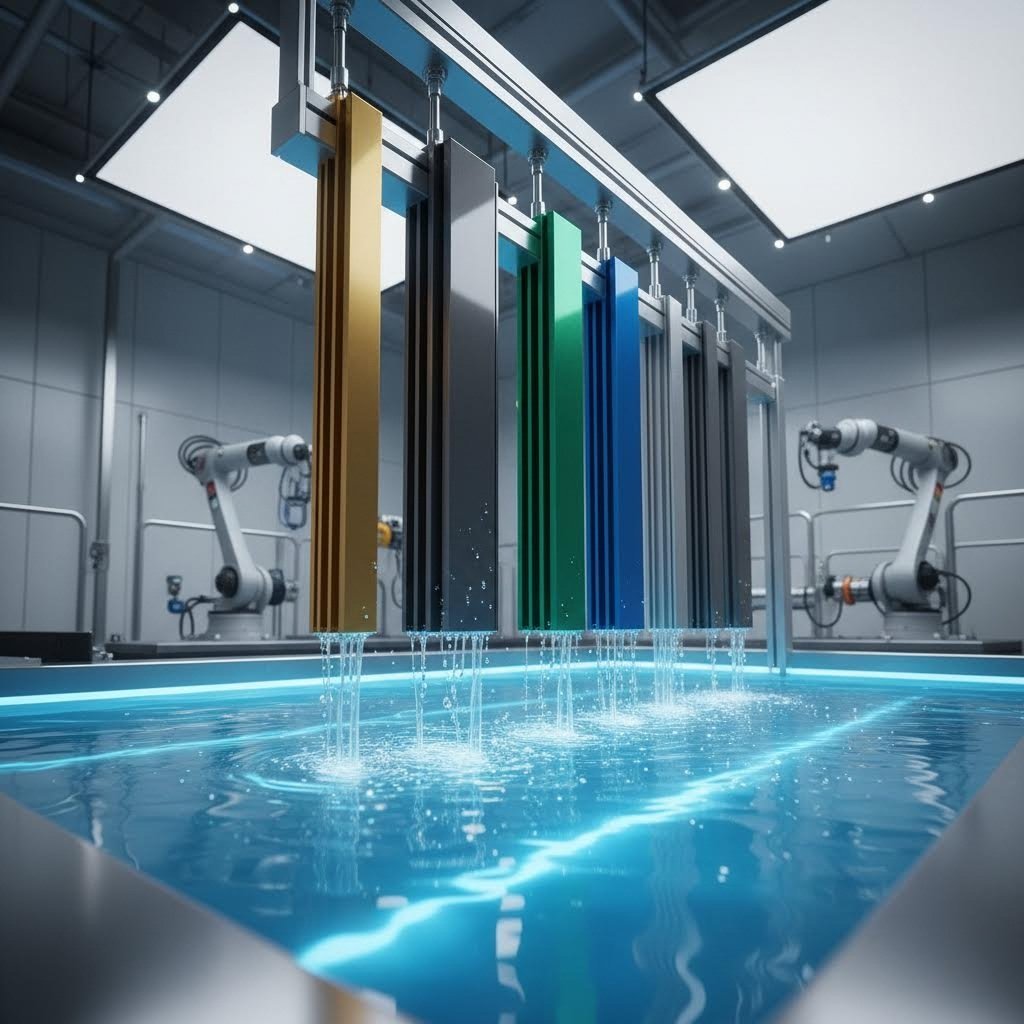 aluminum profiles undergoing the anodizing electrochemical treatment process