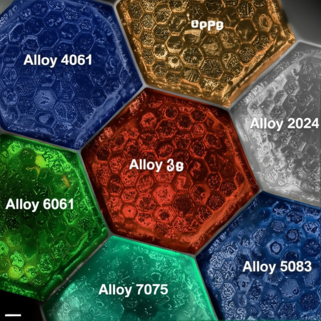 conceptual illustration of different aluminum alloy microstructures for manufacturing