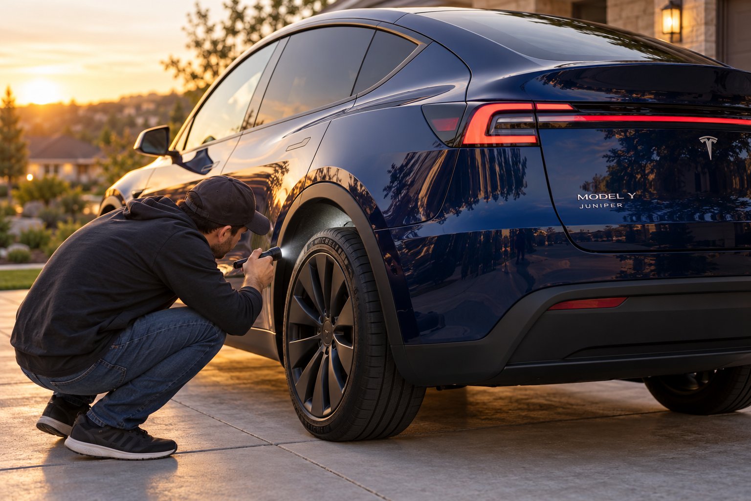 post installation inspection of rear mud flaps on the tesla model y juniper