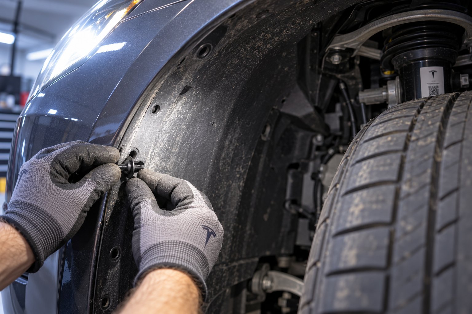 pressing a push pin clip into the juniper's front fender liner mounting point