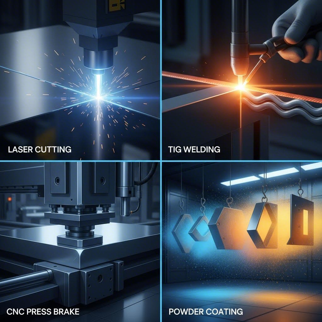 four core fabrication techniques laser cutting press brake bending tig welding and powder coating