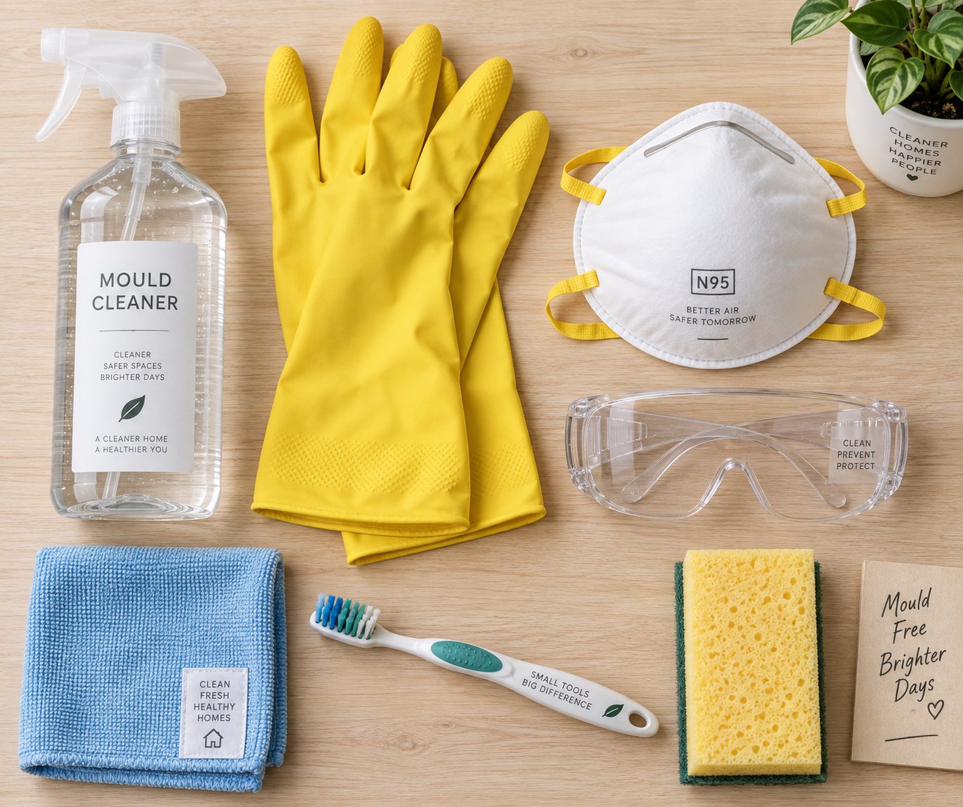 essential safety gear and cleaning supplies for window mould removal