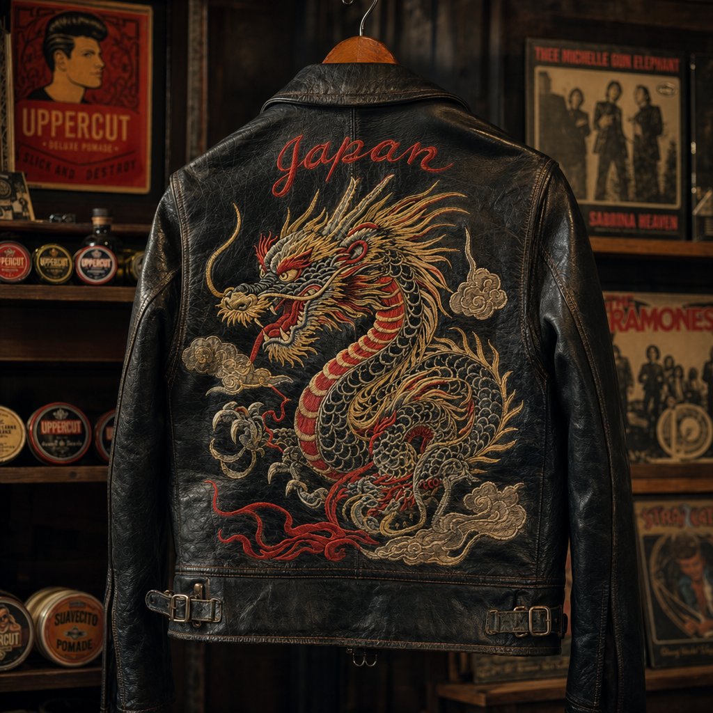 hand embroidered leather jackets blend american rebel style with japanese craftsmanship in rockabilly fashion