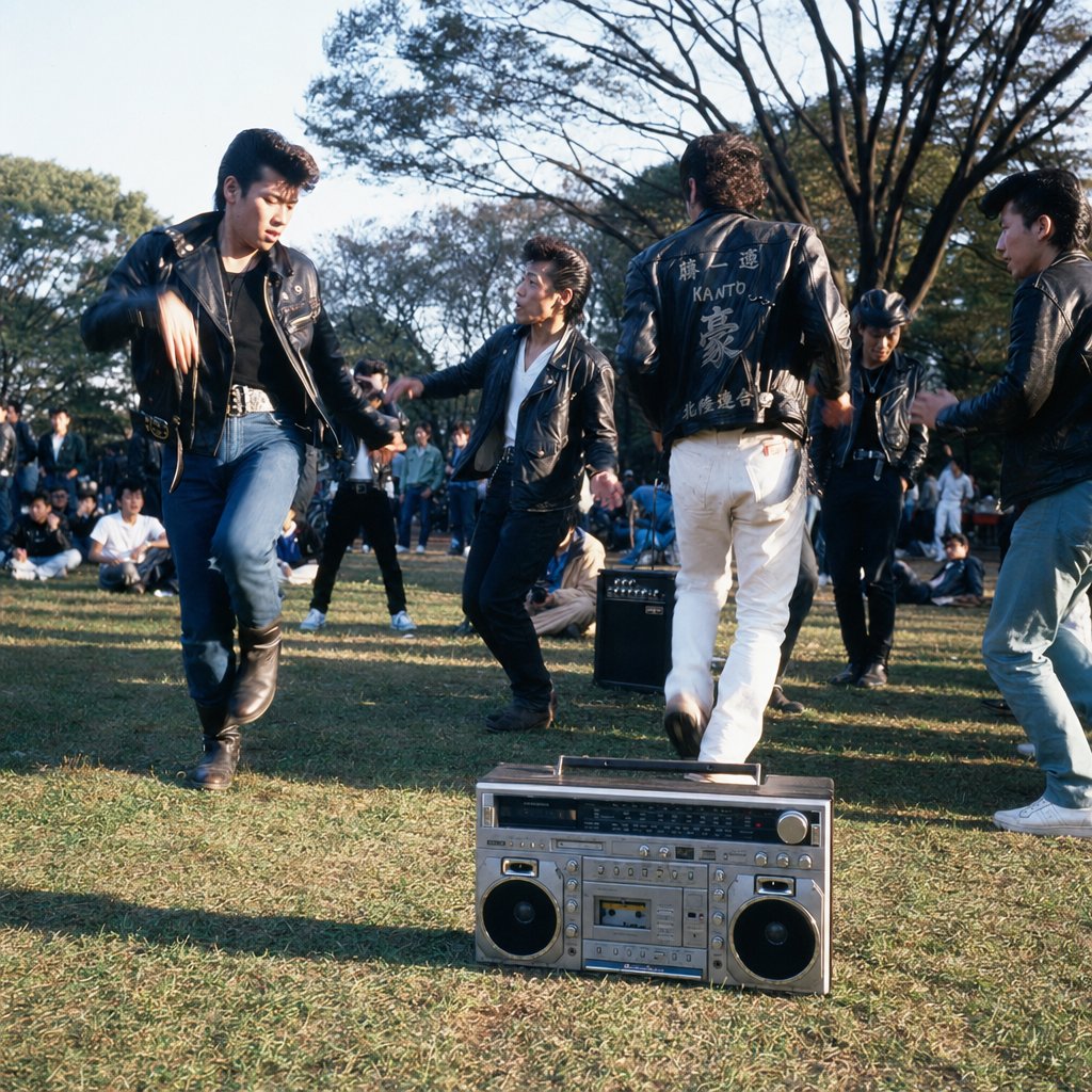 the 1980s peak era of japanese rockabilly brought choreographed dancing and leather clad style to tokyo parks