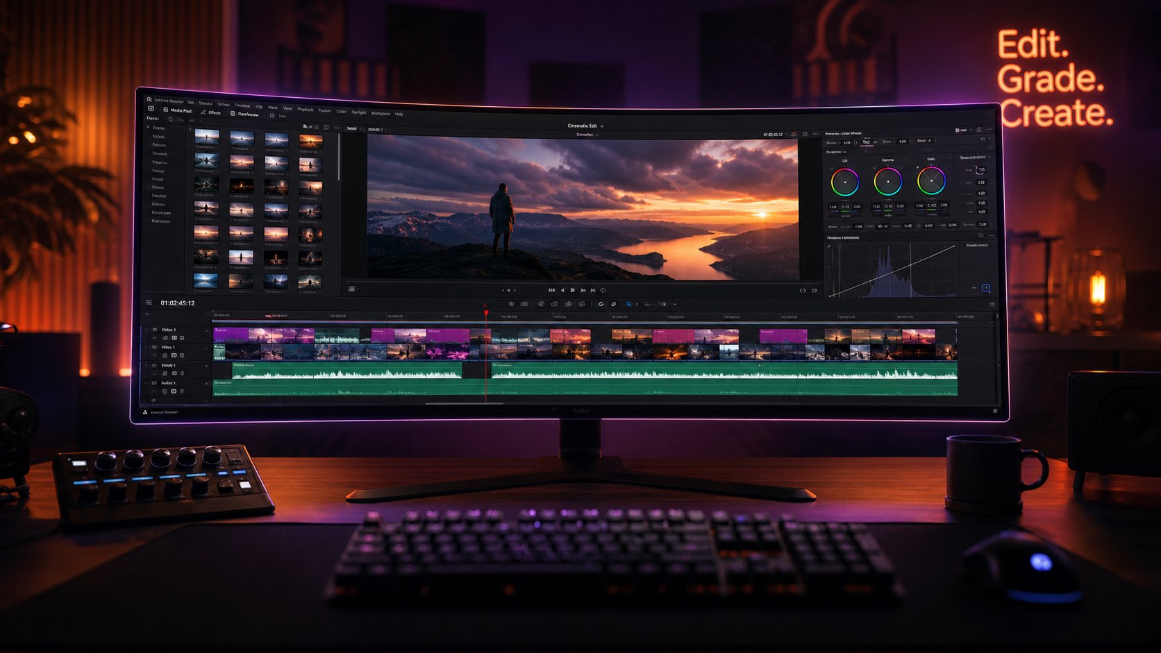 video editing timeline assembling ai generated clips into a full music video