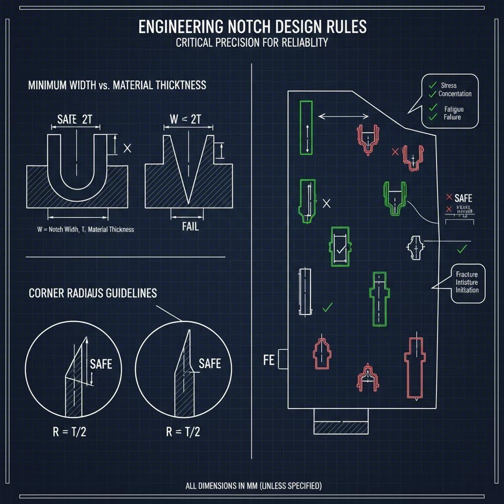 Design guidelines for sheet metal notch width and corner radii