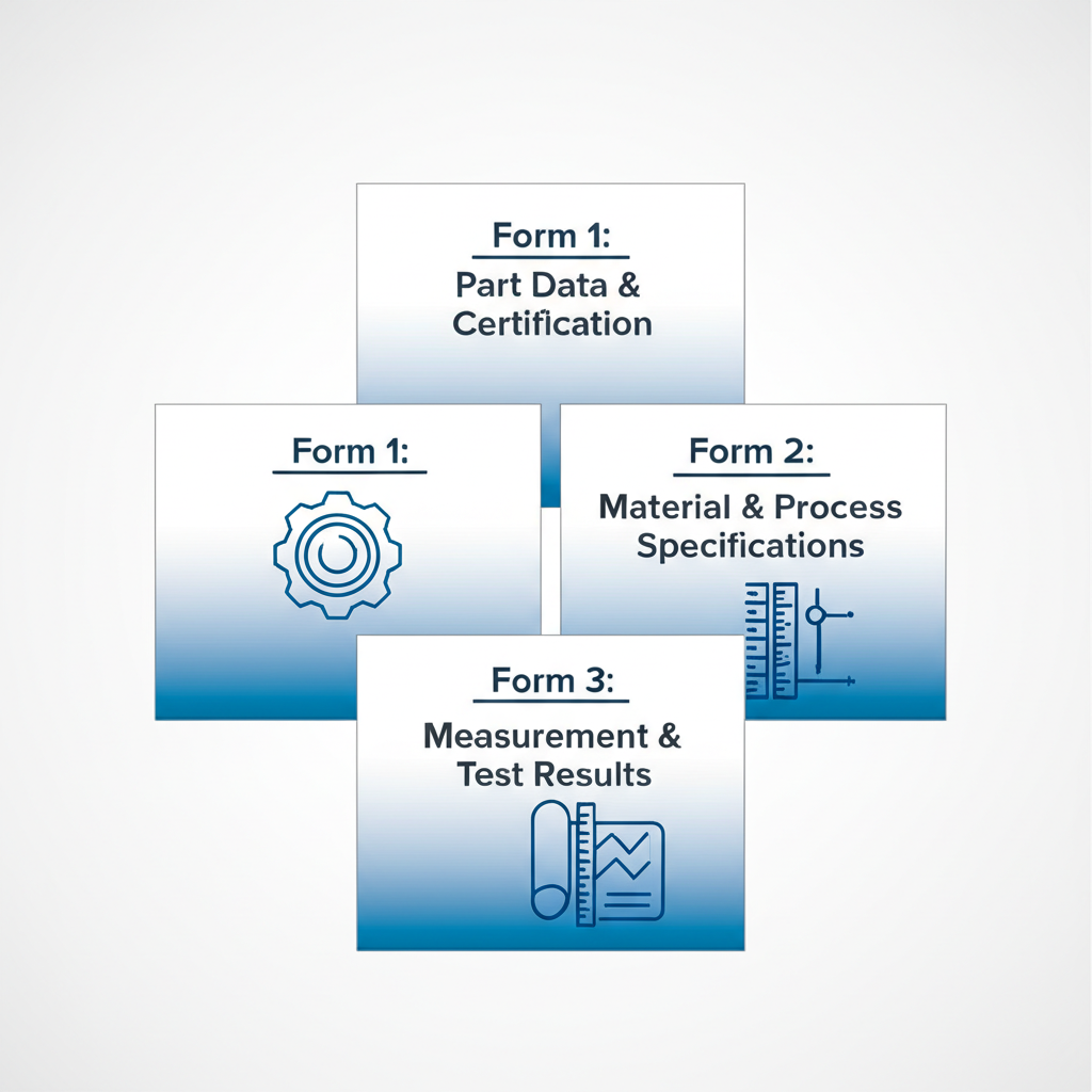 a diagram illustrating the three standard forms of an as9102 first article inspection report