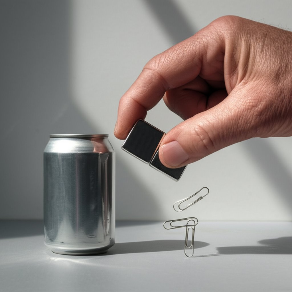 a magnet sticks to steel but not to an aluminum can demonstrating aluminum's non magnetic property