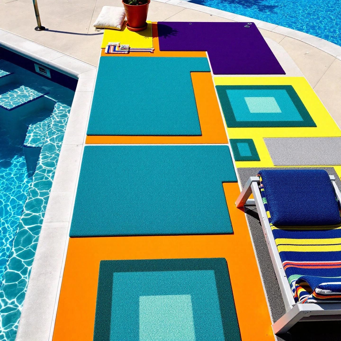 aluminum pool deck enhanced with color finishes and outdoor carpet