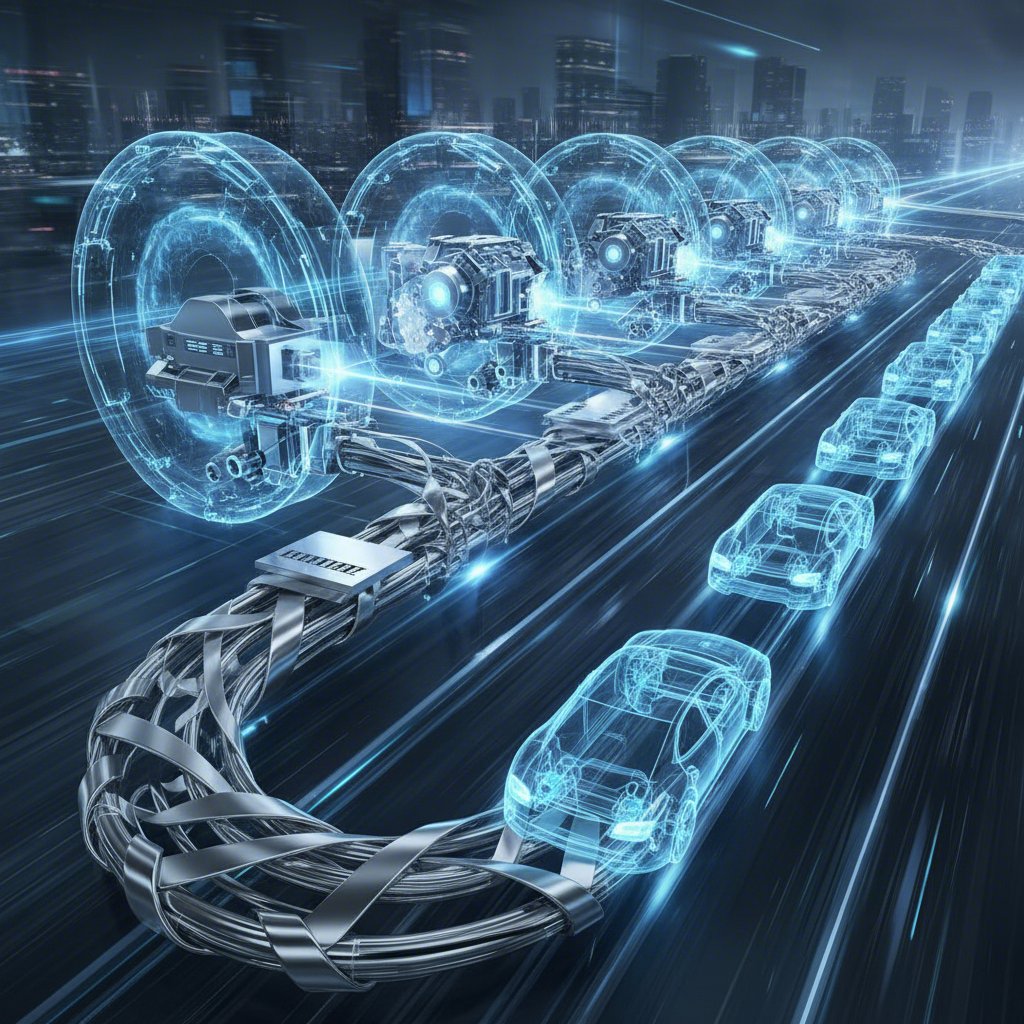 conceptual art of a progressive die stamping process for the automotive industry