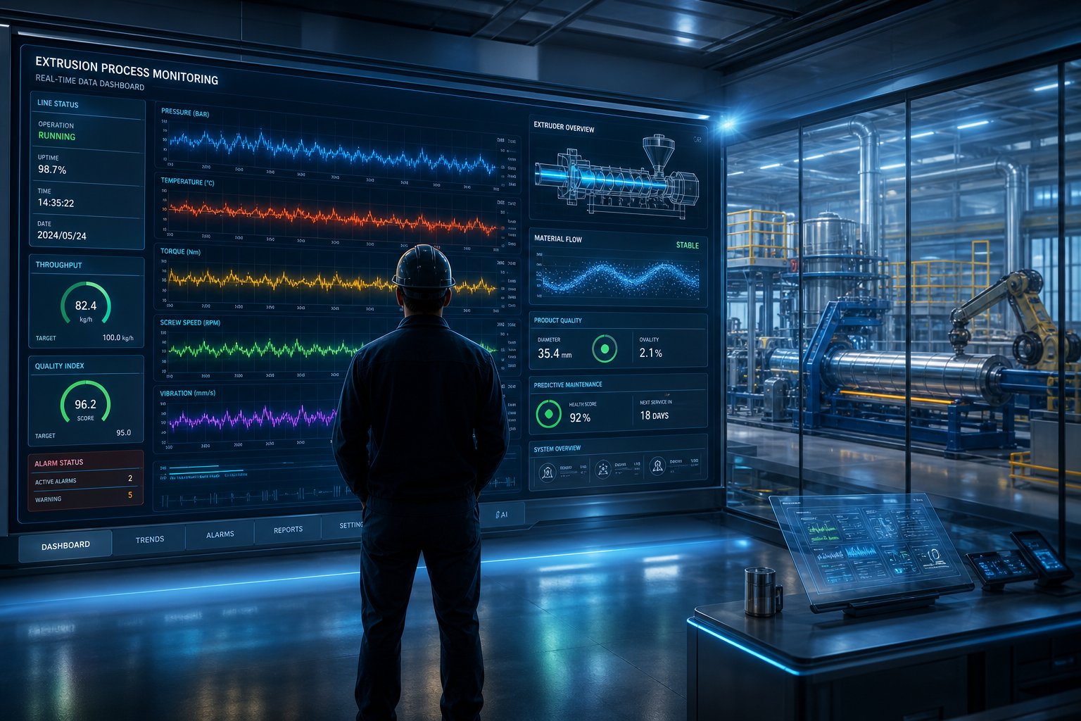 industry 40 smart extrusion monitoring dashboard in a modern compounding facility