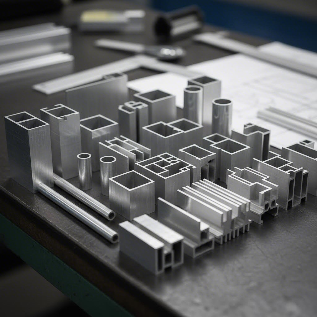 various extruded aluminum profile cross sections demonstrating different structural designs