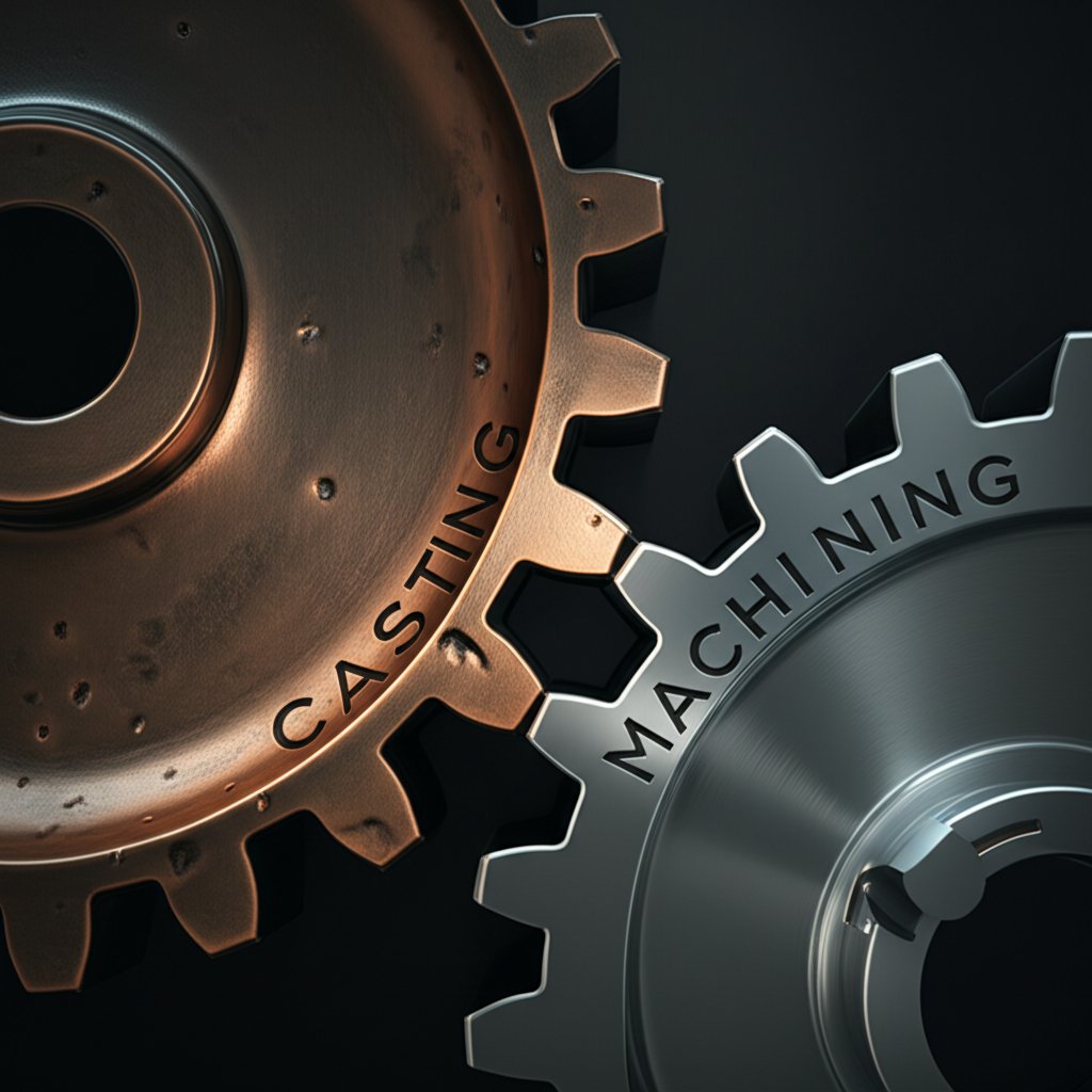 symbolic image of interlocking gears representing the integration of casting and machining processes