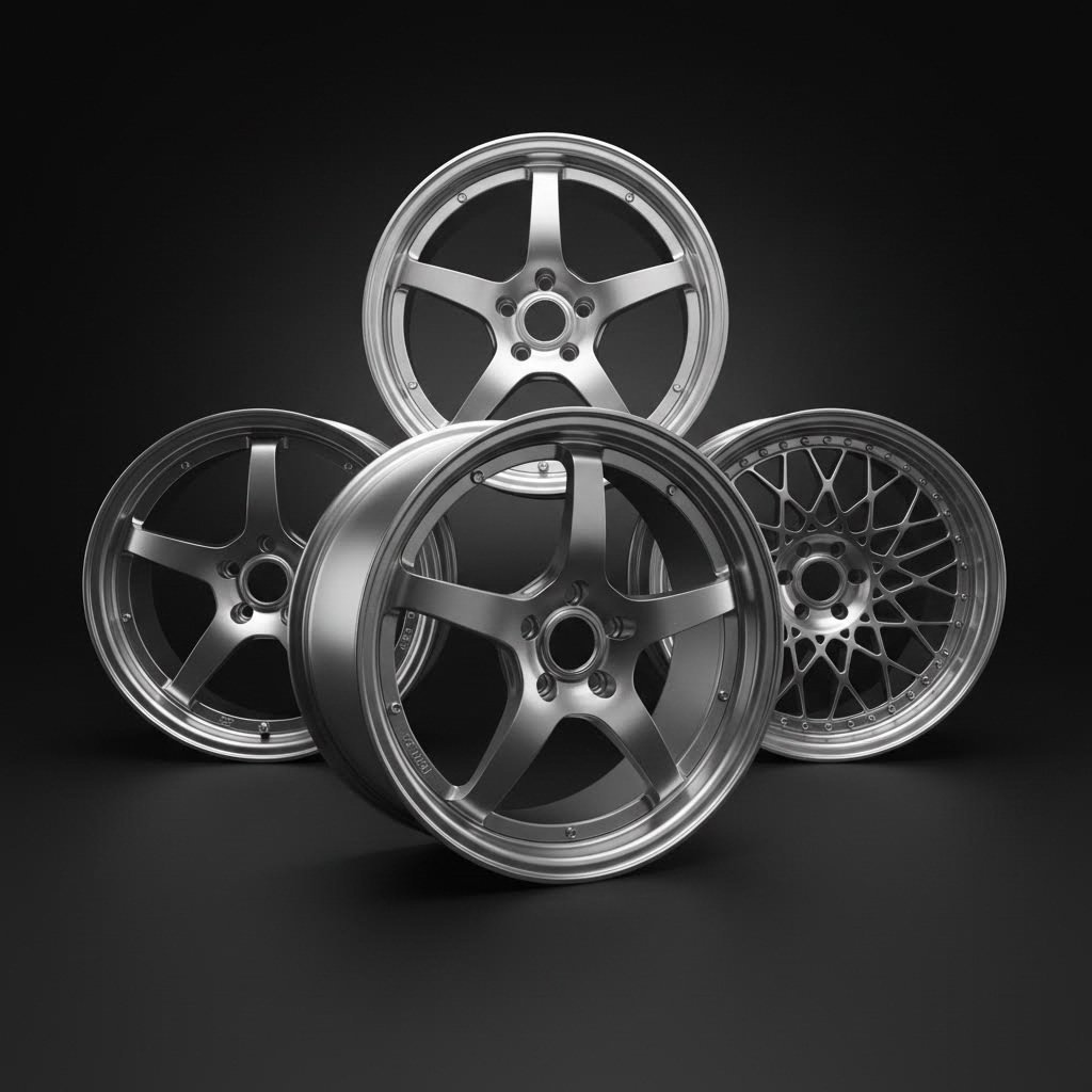premium forged wheels from top manufacturers showcasing different spoke designs and construction methods