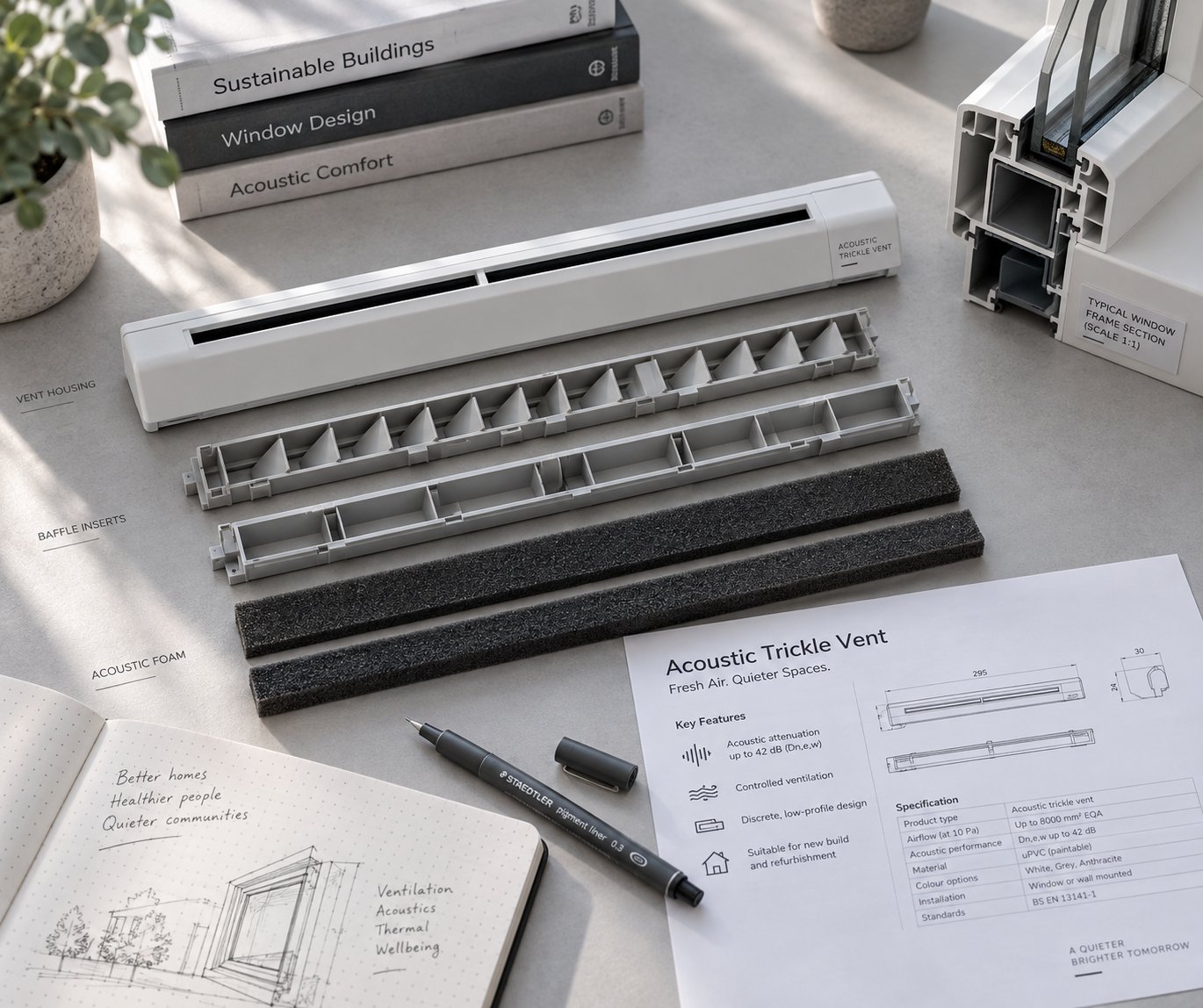 key components and specification materials for selecting a frame ready acoustic trickle vent
