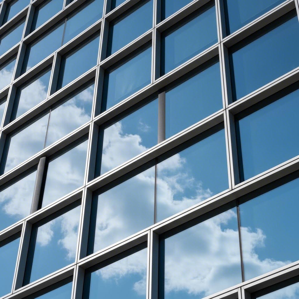 aluminum extrusion framing system supporting modern curtain wall facade
