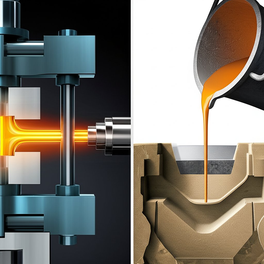 a diagram comparing the high pressure die casting process with the gravity pour sand casting method