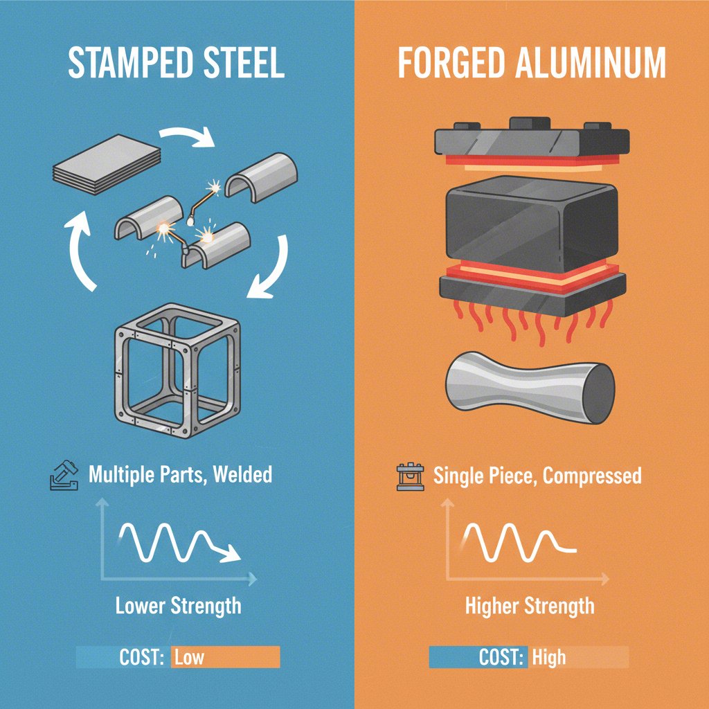 manufacturing process comparison between stamped steel and forged aluminum