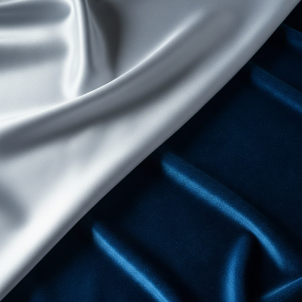 a visual comparison of the sleek texture of satin versus the plush feel of velvet