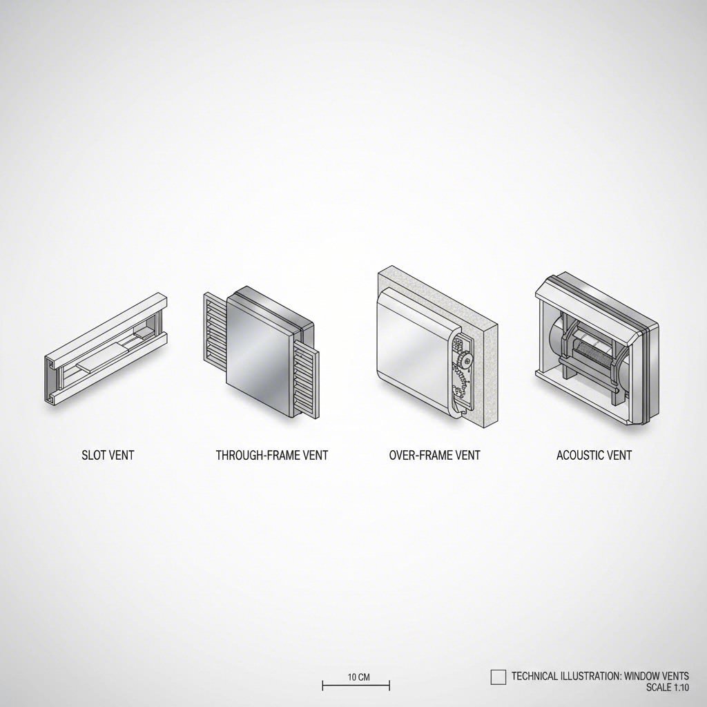 comparison of four main trickle vent types slot through frame over frame and acoustic