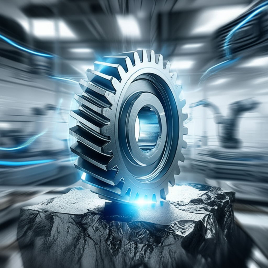 conceptual art of near net shape forging transforming raw metal into a precise part