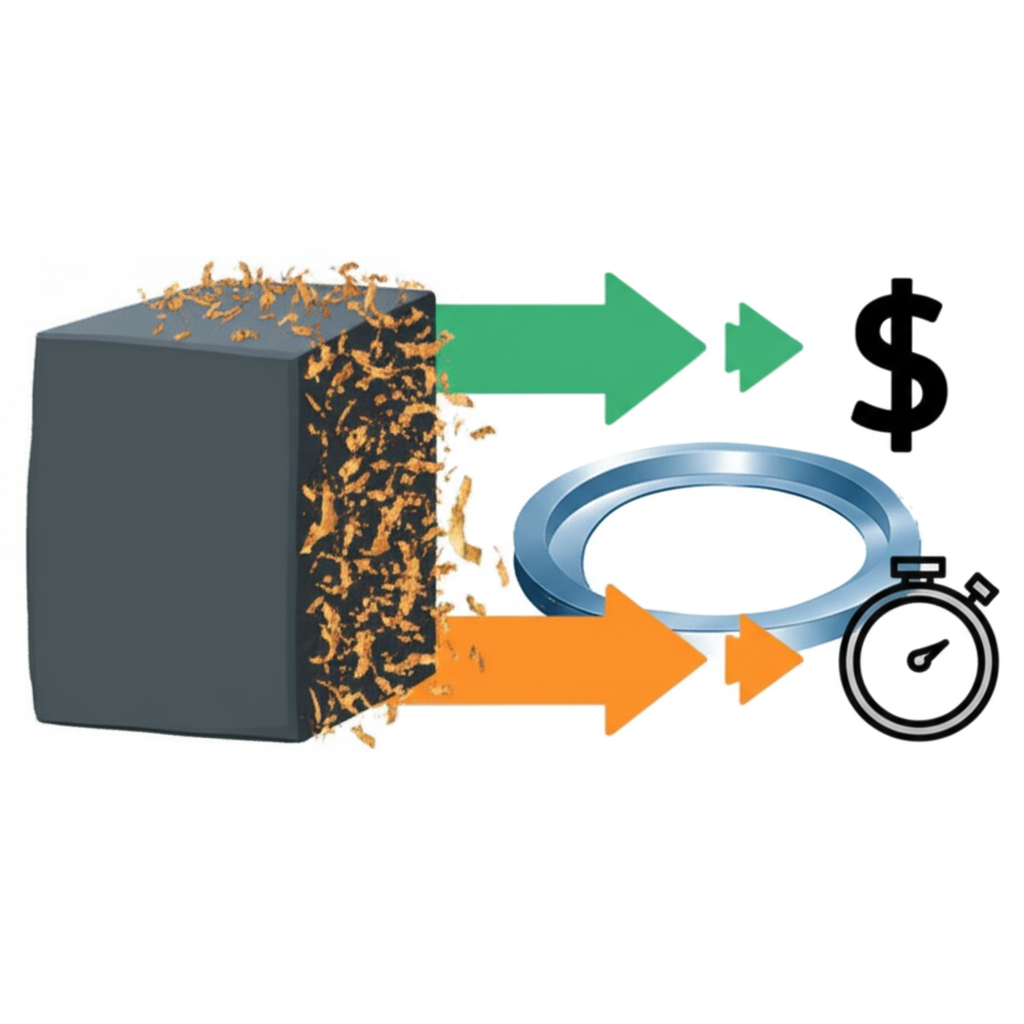 diagram showing the material and cost efficiency of near net shape forging
