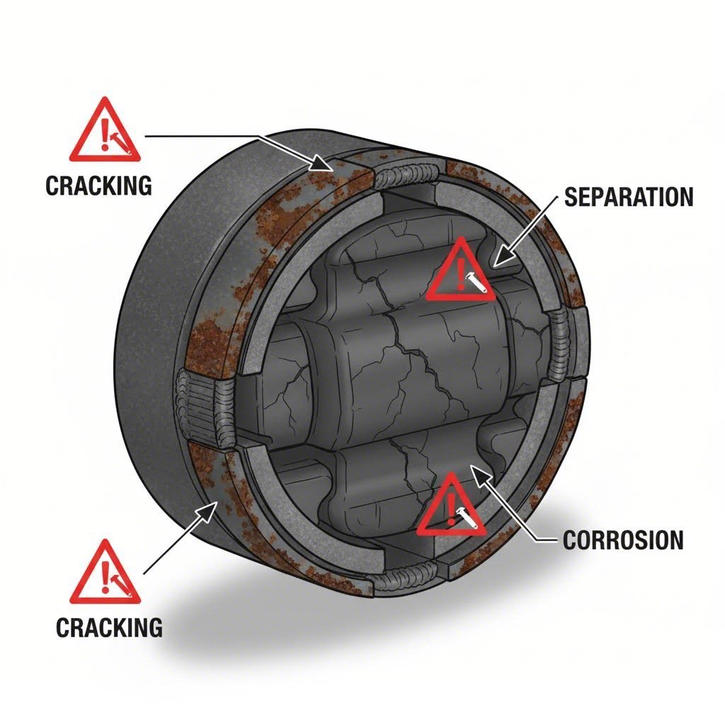Visual guide to inspecting stamped engine mounts for wear and failure
