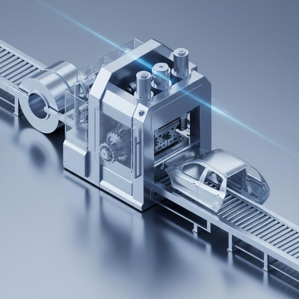 Automated automotive metal stamping line converting coil to components