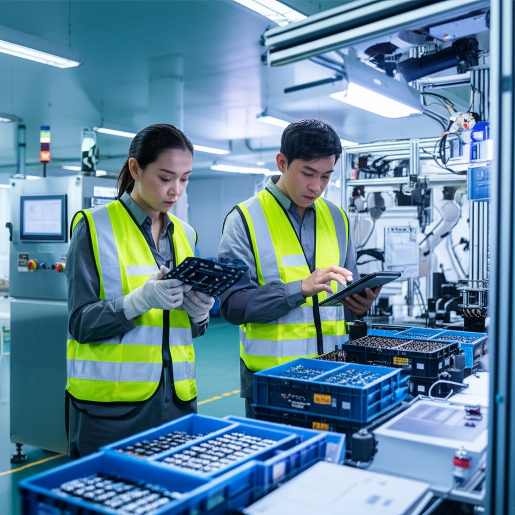 inspectors conducting quality checks in a modern chinese factory