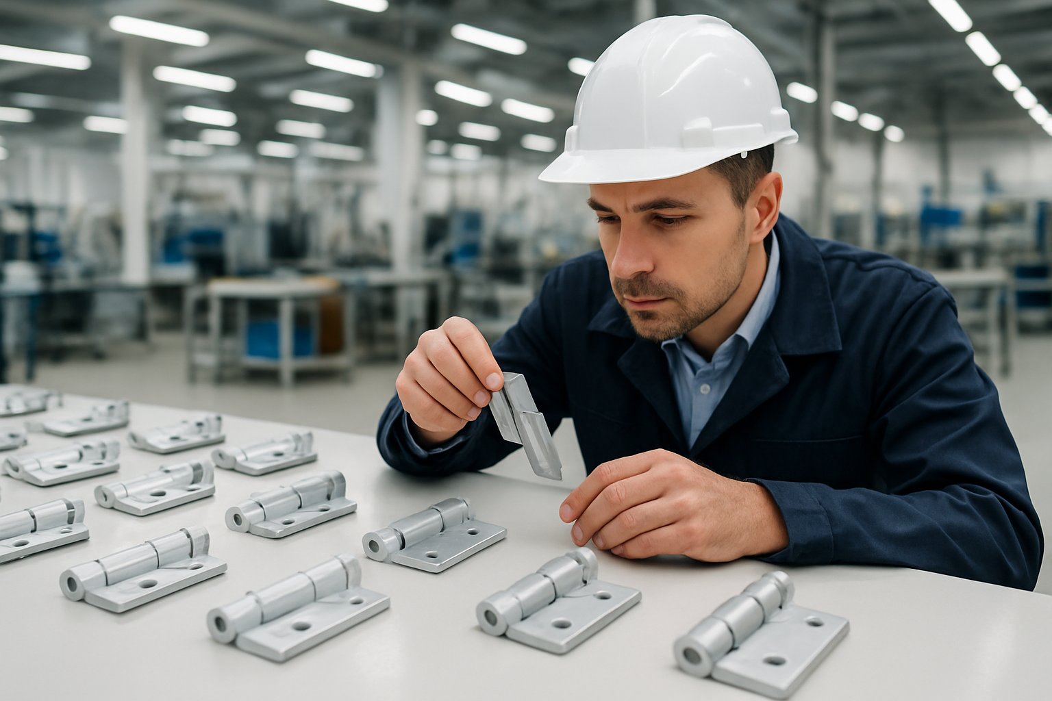 inspecting aluminum hinges for production quality
