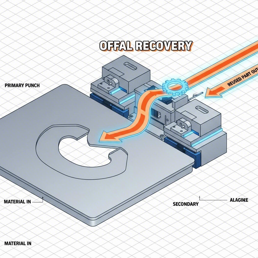 Diagram of offal recovery die turning scrap into usable parts
